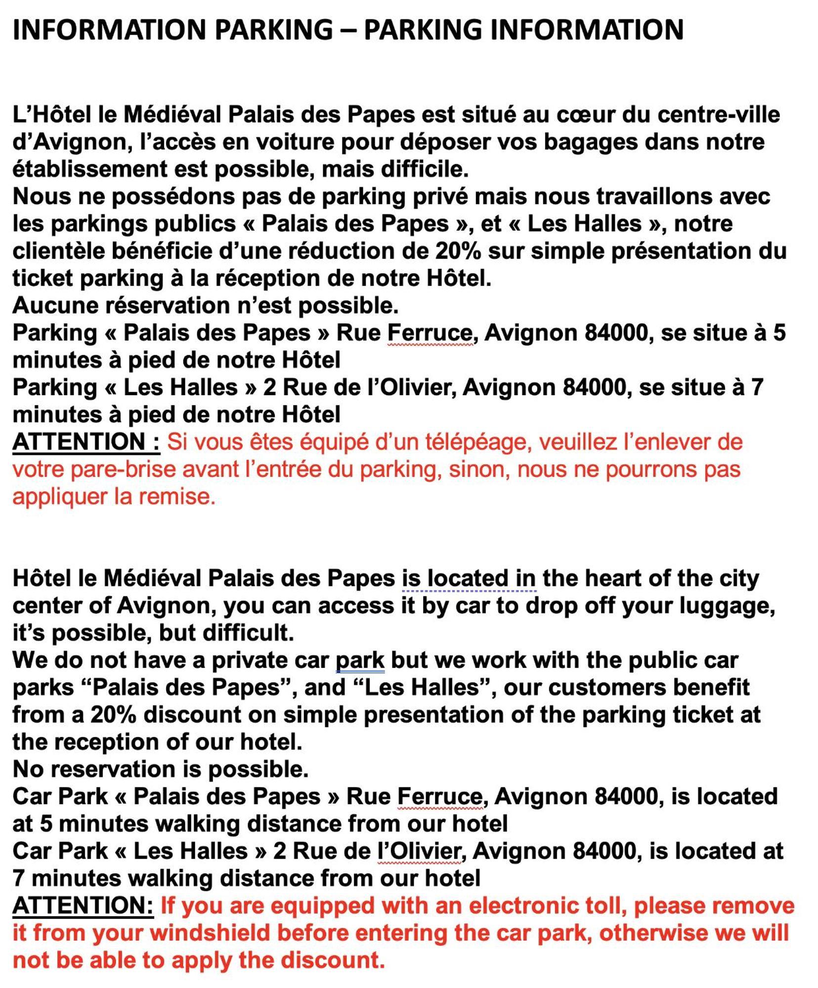 Hotel Le Medieval Palais Des Papes Avignon Exterior photo